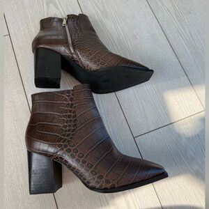 Sol Sana Brown Croc-Embossed Ankle Boots